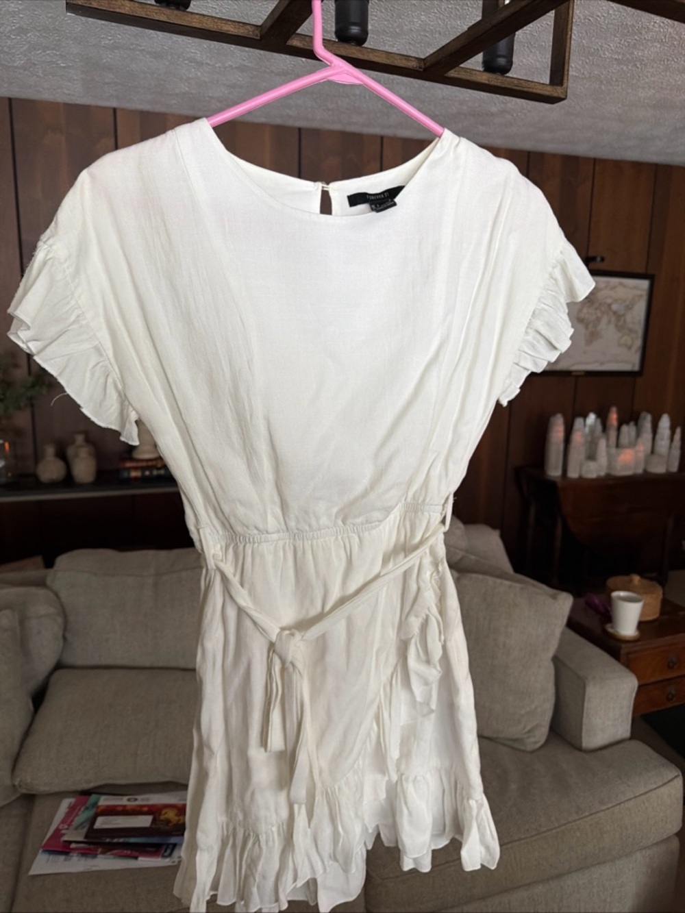 Forever 21 White Ruffle Tie-Waist Mini Dress